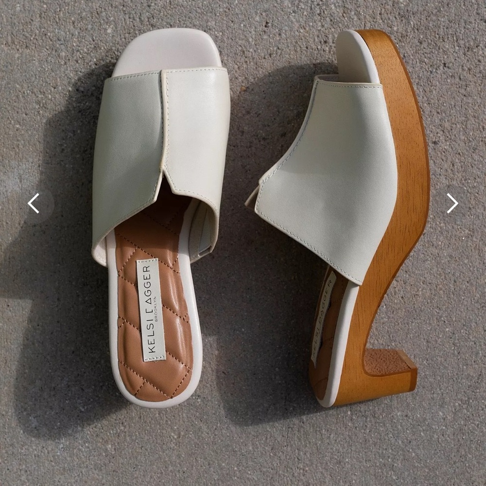 Kelsi Dagger Cream Leather Wood-Effect Wedge Mules